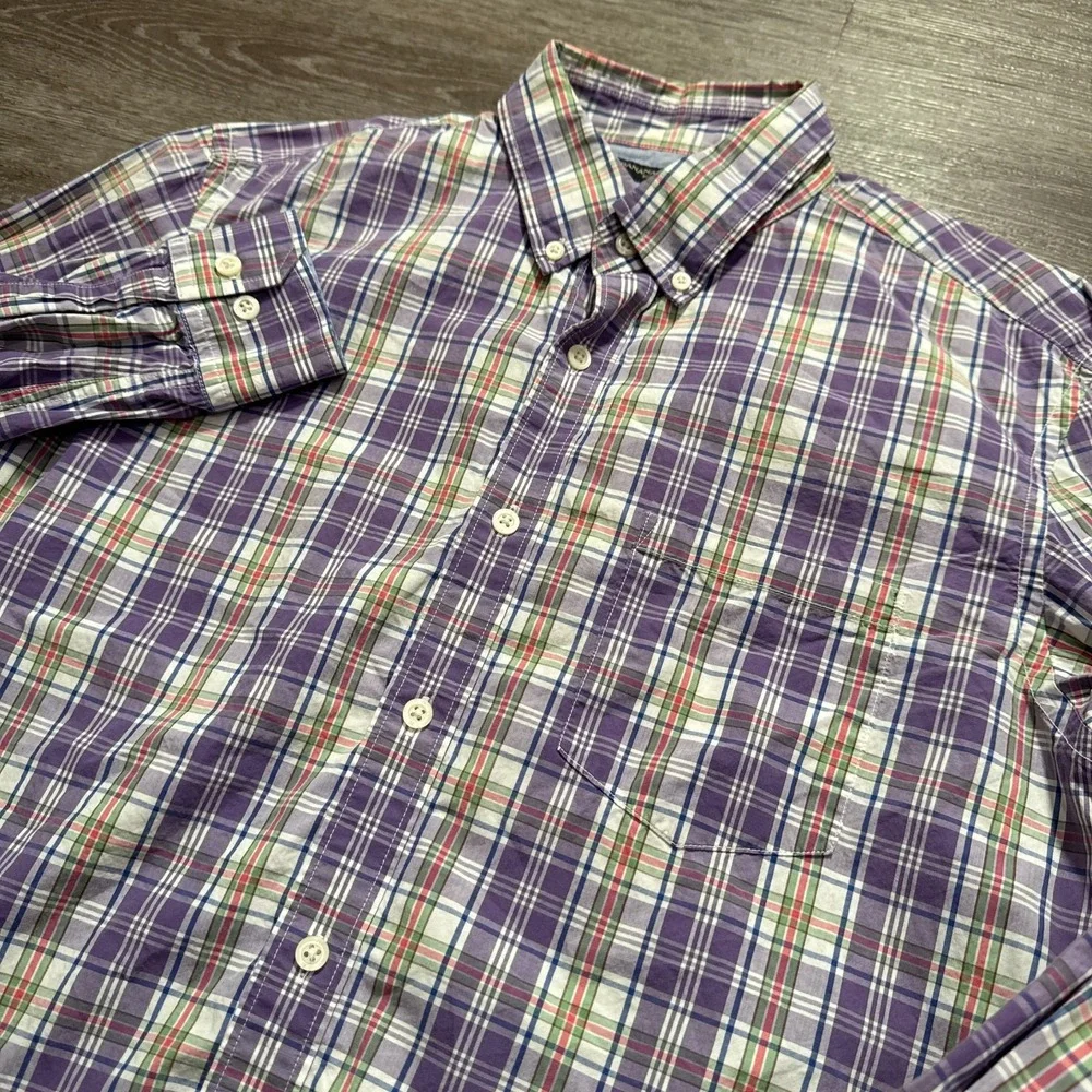Banana Republic Shirt Mens Medium Purple Cotton Plaid Soft Wash Button Down